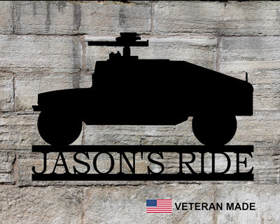 Personalized Humvee Metal Sign - Madison Iron and Wood - Personalized sign - metal outdoor decor - Steel deocrations - american made products - veteran owned business products - fencing decorations - fencing supplies - custom wall decorations - personalized wall signs - steel - decorative post caps - steel post caps - metal post caps - brackets - structural brackets - home improvement - easter - easter decorations - easter gift - easter yard decor