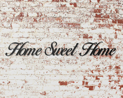 Home Sweet Home Cursive Metal Word Sign - Madison Iron and Wood - Metal Word Art - metal outdoor decor - Steel deocrations - american made products - veteran owned business products - fencing decorations - fencing supplies - custom wall decorations - personalized wall signs - steel - decorative post caps - steel post caps - metal post caps - brackets - structural brackets - home improvement - easter - easter decorations - easter gift - easter yard decor