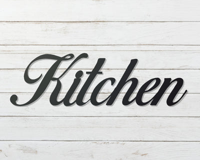 Kitchen Cursive Metal Word Sign - Madison Iron and Wood - Metal Word Art - metal outdoor decor - Steel deocrations - american made products - veteran owned business products - fencing decorations - fencing supplies - custom wall decorations - personalized wall signs - steel - decorative post caps - steel post caps - metal post caps - brackets - structural brackets - home improvement - easter - easter decorations - easter gift - easter yard decor