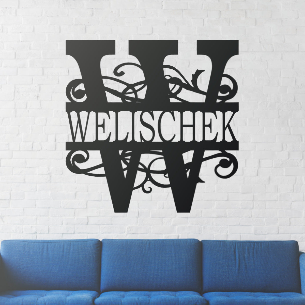 Fancy Split Letter Monogram Sign with Bushy Scrolls, Steel Monogram ...