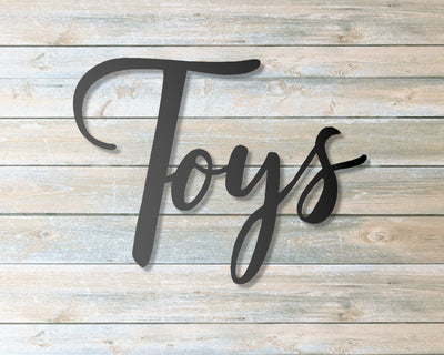 Toys Metal Word Sign - Madison Iron and Wood - Metal Word Art - metal outdoor decor - Steel deocrations - american made products - veteran owned business products - fencing decorations - fencing supplies - custom wall decorations - personalized wall signs - steel - decorative post caps - steel post caps - metal post caps - brackets - structural brackets - home improvement - easter - easter decorations - easter gift - easter yard decor